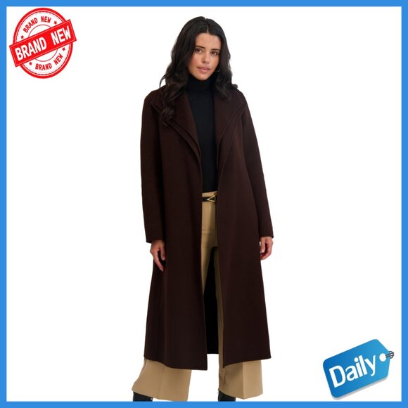 Jackets & Blazers - Slim Fit Wool Blend Wrap Coat with Tie Belt Longline Overcoat